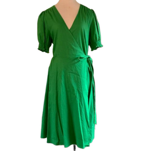 Alex Marie sz 18 kiwi green Drs Ashlyn Wrap puffy sleeve linen blend NWT dress